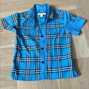 Burberry Kids Blue Checkered Button Down Shirt